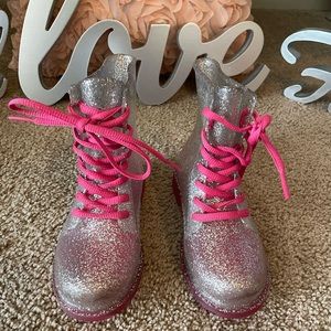 Girls pink and silver glitter boots